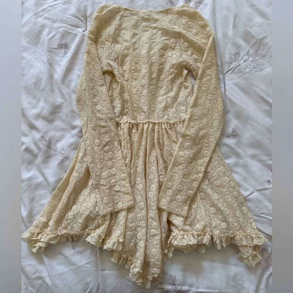 Free People | Intimately Ivory Lace Long Sleeve Mini Dress - S
